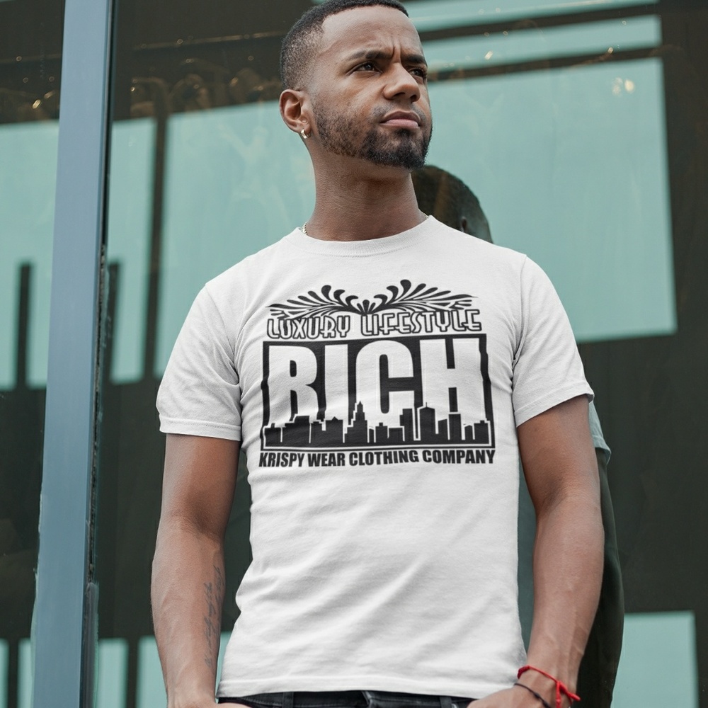 Krispy Wear "Luxury Lifestyle RICH" white crewneck